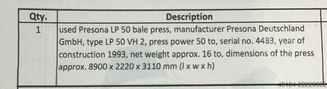 Bale press Presona LP 50