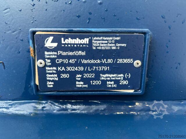 Baggerarm Lehnhoff Planierlöffel CP 10 / MS08 / 1.200 mm / NEU