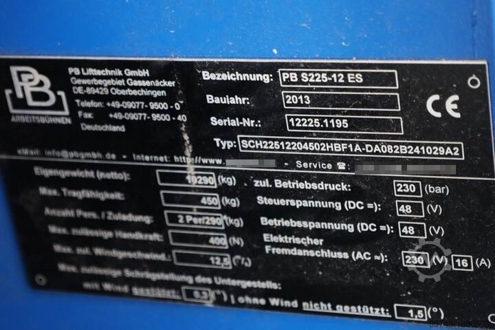 Scherenhebebühne PB LIFT S225-12ES Electric, 22.5m Working Height, 450