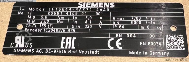 Motor SIEMENS 1FT6044-4AK71-4AA0