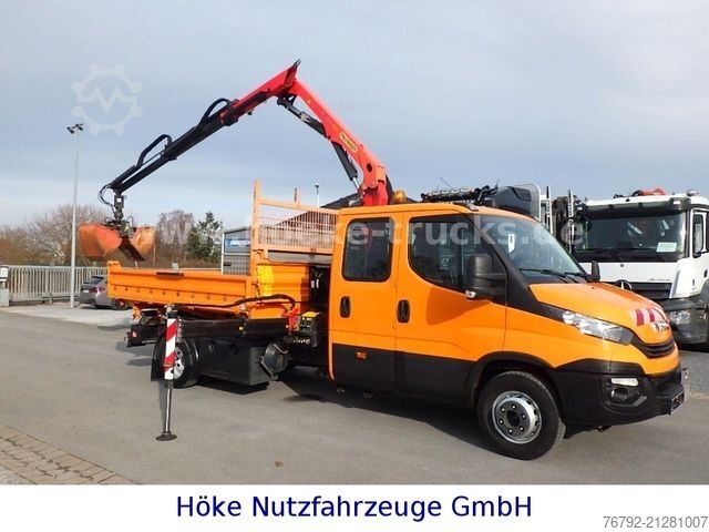 Three-way tipper van IVECO 70 C 18 DoKa/Kipper/Palfinger Kran/Greifer/2xAHK