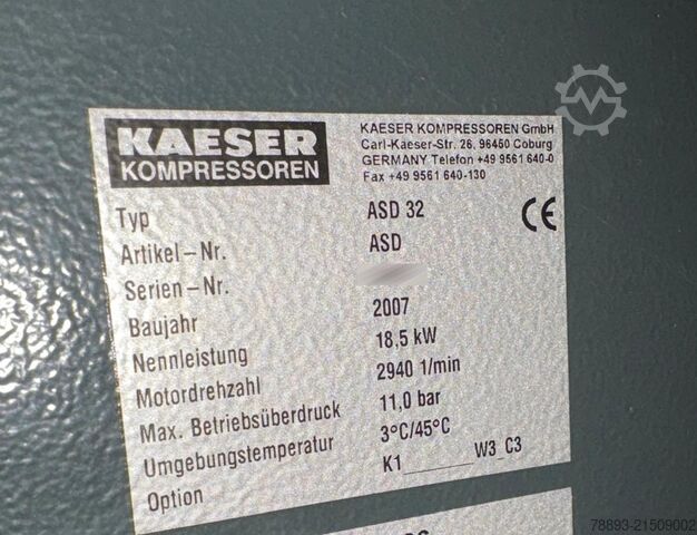 Schraubenkompressor Kaeser ASD 32 mit Kältetrockner