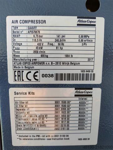 Screw compressor S016551 Atlas Copco GA45FF