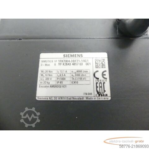 Control unit Siemens SIMOTICS 1FK7084-3BF71-1RG1 Synchronmotor SN: YFK2643485703001