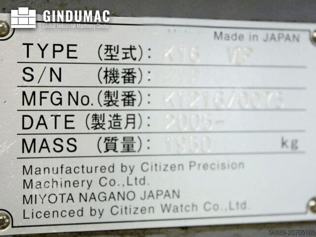 Swiss Type Turning Machine Citizen K16 VIP