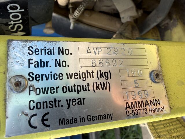 AMMANN AVP 2920 HATZ Diesel 190 kg AMMANN AVP 2920 HATZ Diesel 190 kg AMMANN AVP 2920 HATZ Diesel 190 kg