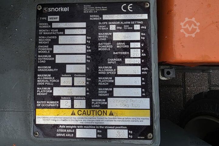 Gelenkteleskoparbeitsbühne Snorkel A38E As-Is, Electric, 13.5m Working Height, 6.1m R