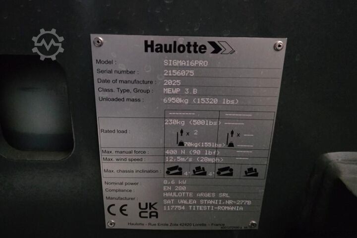 Articulated boom lift Haulotte SIGMA 16PRO NEW / UNUSED, Valid Inspection, *Guara