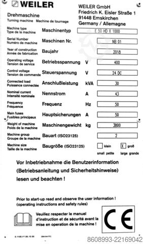 Drehmaschine - zyklengesteuert WEILER E 50 HD x 1000