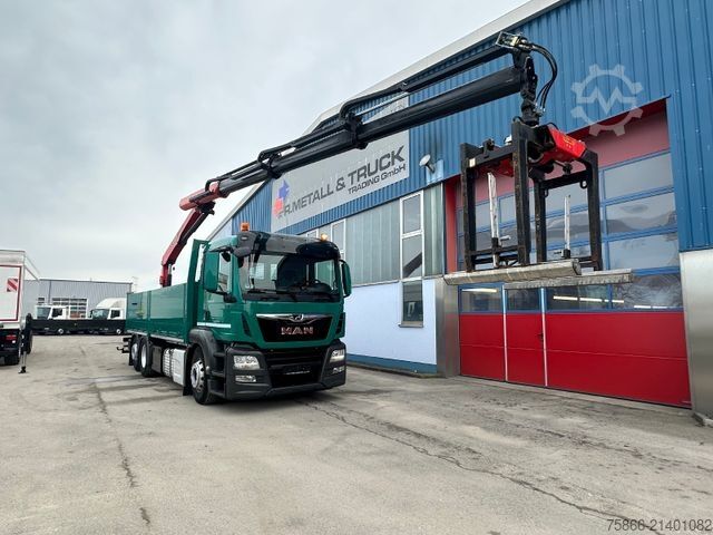Flatbed truck MAN 26.460 TGS 6x2 Palfinger PK 22.001L TEC BSL Funk