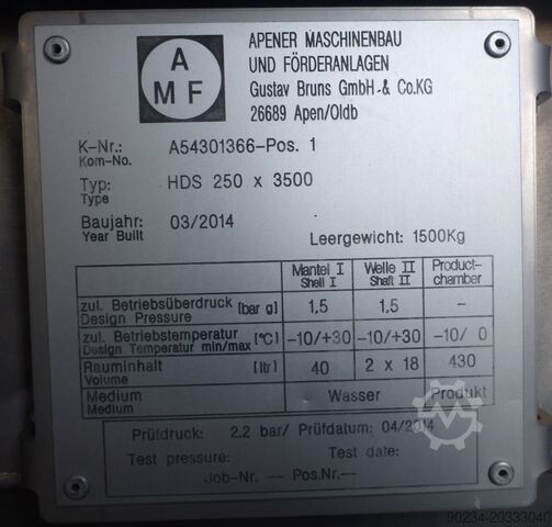 Gebrauchter Doppelschnecken-Kühlförderer von AMF, Modell HDS 250 x 3500 AMF HDS 250 x 3500