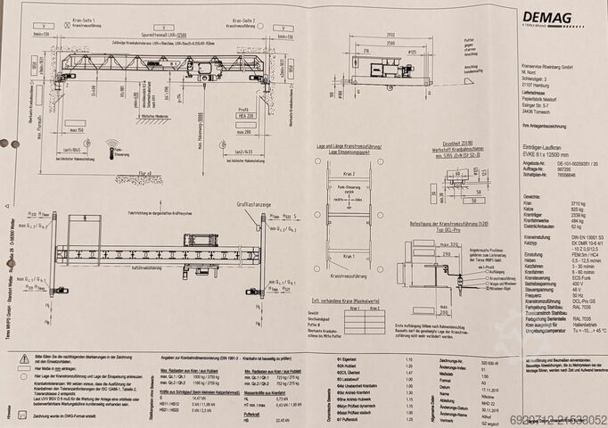 12,500 mm x 8 ton Demag Overhead crane