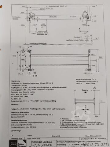 Vakuum-Stapelanlage, Portalkran KAISER SBTE-F100-750/3.000, Hallenkran, Kran
