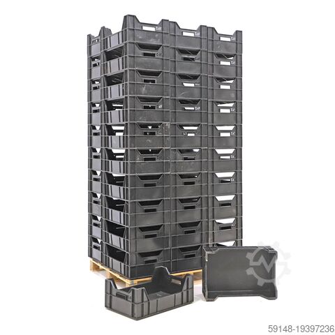 Used Euronorm stacking bins pallet tender all walls closed + open handles, L: 600, W: 400, Kruizinga 98-496GB-PAL