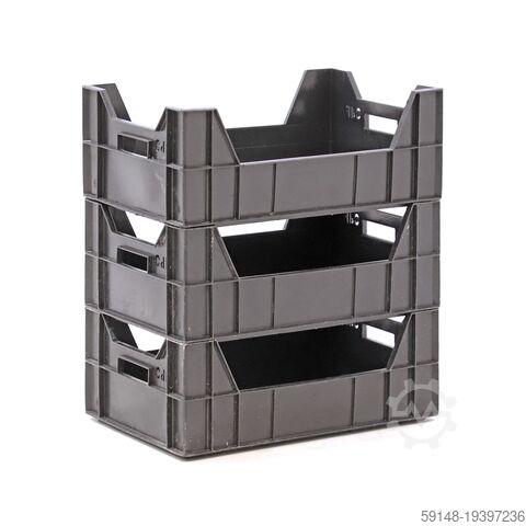 Used Euronorm stacking bins pallet tender all walls closed + open handles, L: 600, W: 400, Kruizinga 98-496GB-PAL