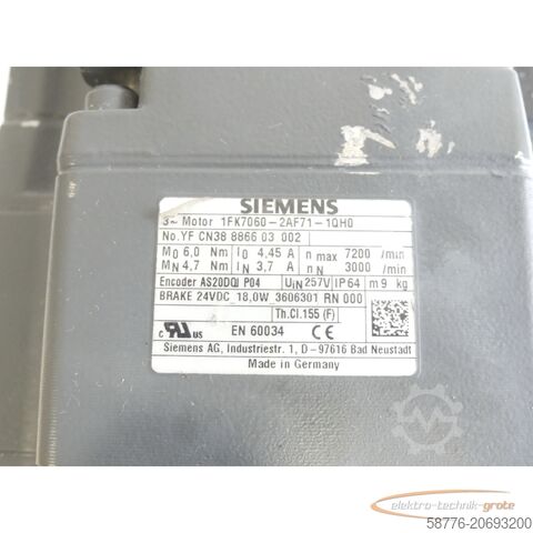 Control unit Siemens 1FK7060-2AF71-1QH0 Synchronmotor SN: YFCN38886603002