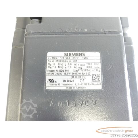 Control unit Siemens 1FK7063-2AF71-1QH0 Synchronmotor SN: YFCN38886604001