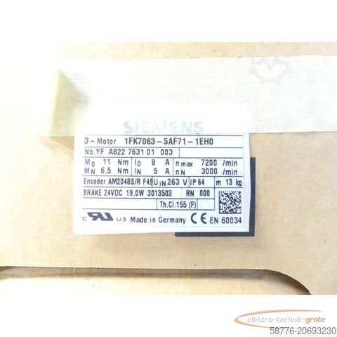 Control unit Siemens 1FK7063-5AF71-1EH0 Motor SN: YFA822763101003 - ! -