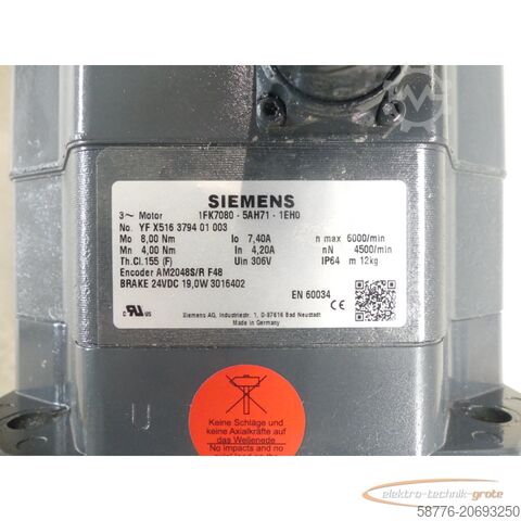 Control unit Siemens 1FK7080-5AH71-1EH0 SNYFX516379401003 generalüberh. + 12 Mon. Gewährl.