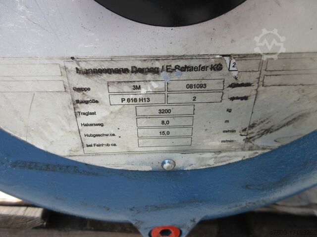Chain Hoist Crane Demag P Hubwerk Hubwerk 3200KG 3,2to P616 H13 HUB 8m Kran 400V 50Hz