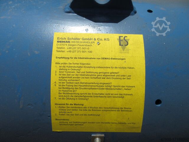 Chain Hoist Crane Demag P Hubwerk Hubwerk 3200KG 3,2to P616 H13 HUB 8m Kran 400V 50Hz