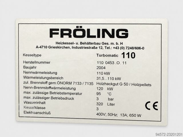 110 kW Hackschnitzelkessel mit Brennstoffaustragung Fröling Turbomatic TMC 110