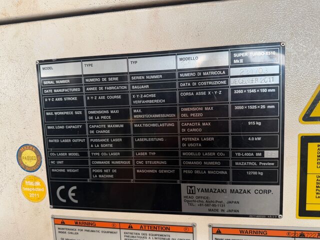 Laser cutter MAZAK Super TURBO X510 MK3 Mazak Super TURBO X510 MK3