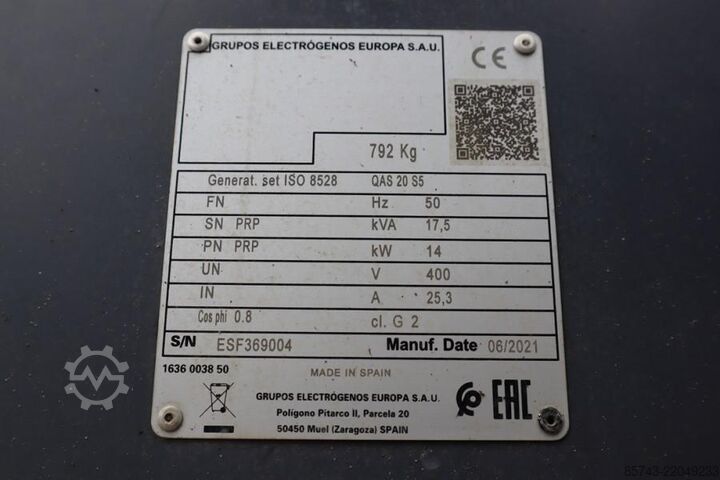 Generator set Atlas Copco QAS 20 S5 Valid Inspection, 17 kVA, Also Available