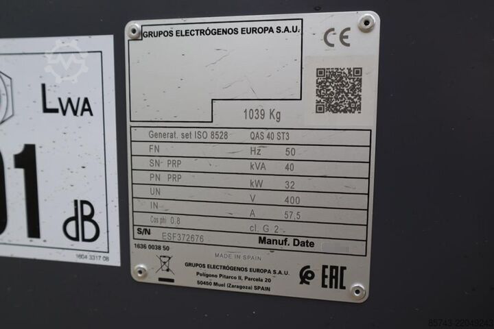 Generator set Atlas Copco QAS 40 ST3 Valid inspection, Diesel, 40 kVA