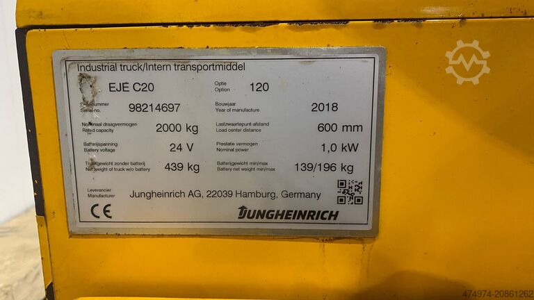 Manueller Hubwagen, Hubwagen Jungheinrich EJE C20 2018