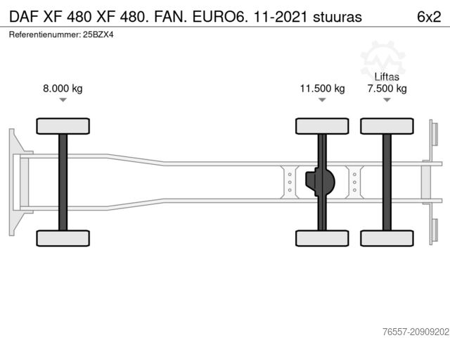 Chassis with cab DAF XF 480 XF 480. FAN.  EURO6.  11-2021 stuuras
