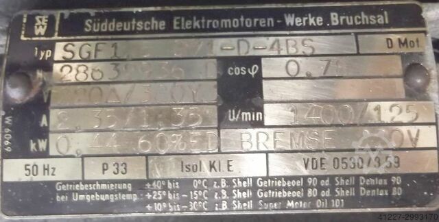 Gear motor 0.44 kW 125 rpm SEW-EURODRIVE SGF1,5D/1-D-4BS