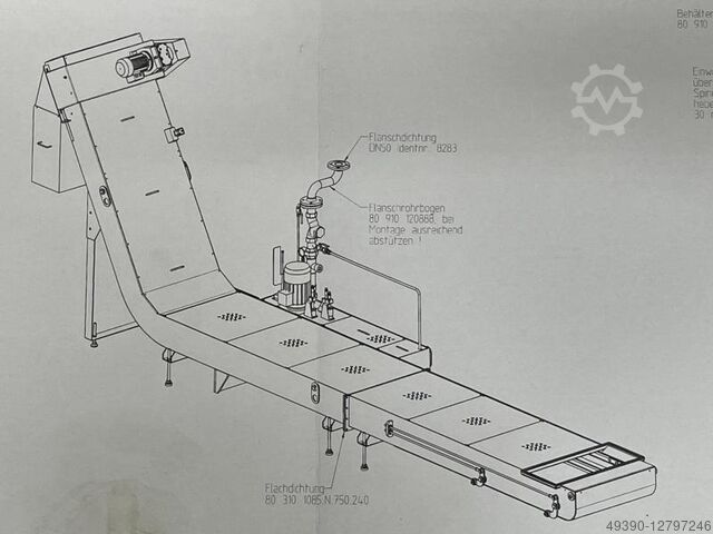 Chip conveyor, scraper conveyor with coolant tank, scraper belt conveyor, metal link chain with disc KNOLL 750 K-3/650