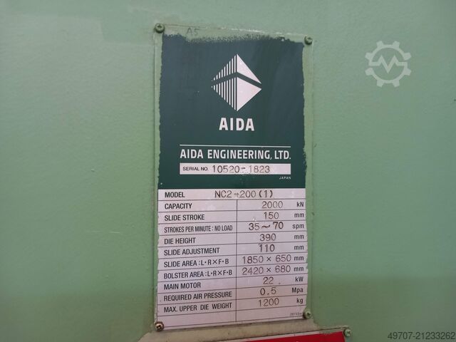 Exzenterpresse in ausgezeichnetem Zustan AIDA NC2-200 200t