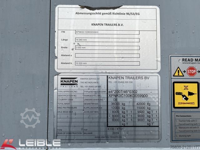 Auflieger mit Walkingfloor KNAPEN KT 01*Schubboden*Cargo Floor*Liftachse*89m³*BPW*