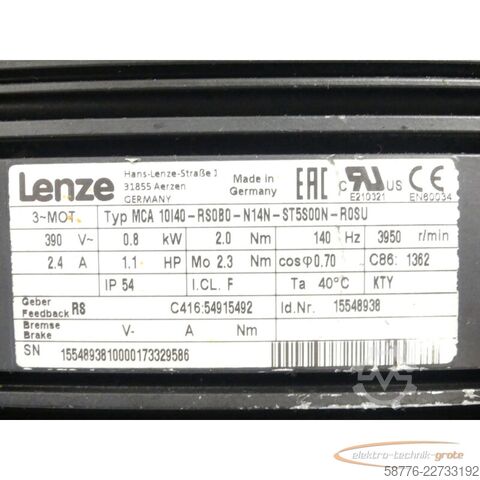 Steuerung Lenze MCA 10I40-RS0B0 - n14N-ST5S00N-R0SU Servomotor SN 1554893810000173329586