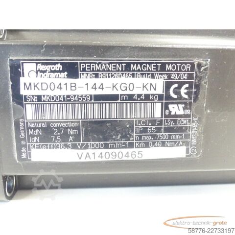 Steuerung  Rexroth / Indramat MKD041B-144-KG0-KN Permanent Magnet Motor SN MKD041-94559