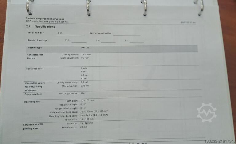 Sharpening machine ISELI BNF100