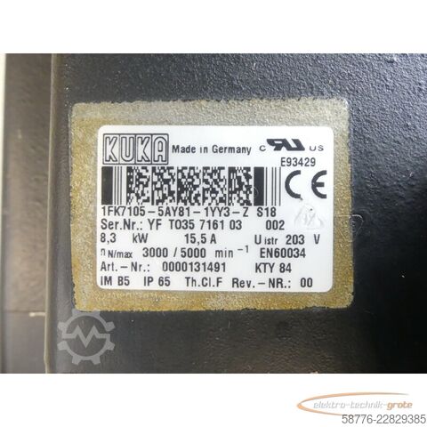 Steuerung KUKA 1FK7105-5AY81-1YY3-Z S18 Servomotor SN: YFT035716103002