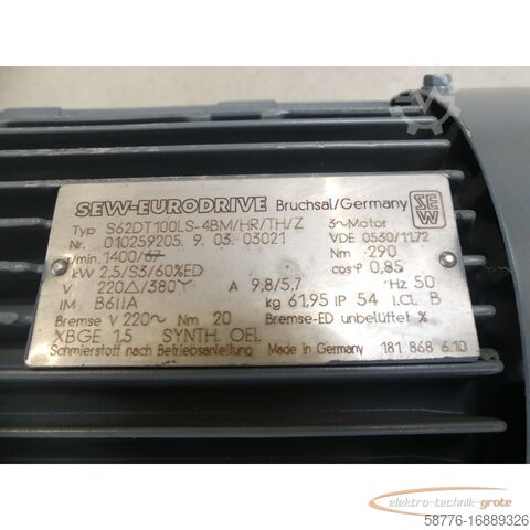 Control unit SEW Eurodrive S62DT100LS-4BM/HR/TH/Z Getriebemotor SN: 010259205.9.03.03021