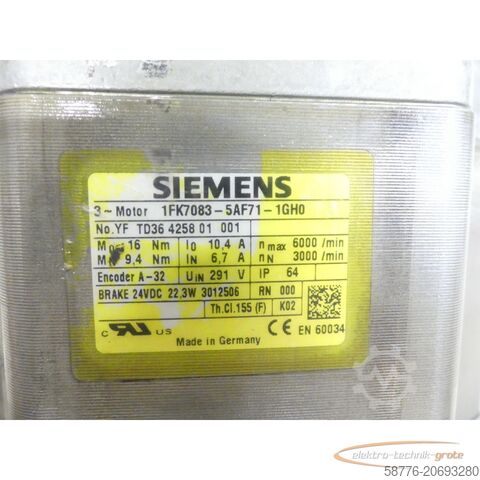 Control unit Siemens 1FK7083-5AF71-1GH0 Synchronmotor SN: YFTD36425801001