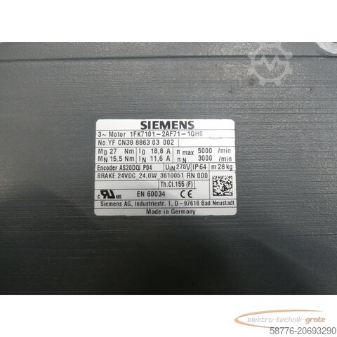 Control unit Siemens 1FK7101-2AF71-1QH0 Synchronmotor SN: YFCN38886303002
