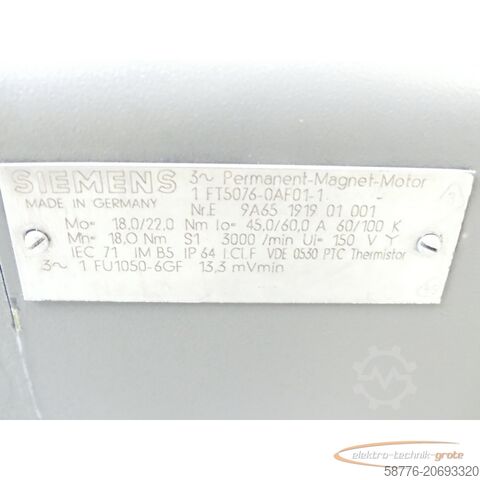Control unit Siemens 1FT5076-0AF01-1 SN: E9A65191901001 Permanent Magnet Motor