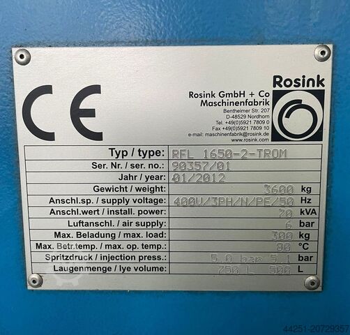 Cleaning system, parts cleaning machine Rosink RFL 1650 Frontlader