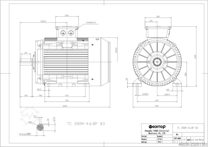 Drehstrommotor Simotop / Techtop T3CR 280M-4 / 90 kW / 1480 UpM