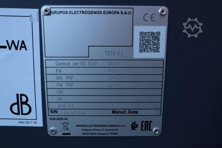 Generator set Atlas Copco QAS 40 ST3 Valid inspection, Diesel, 40 kVA