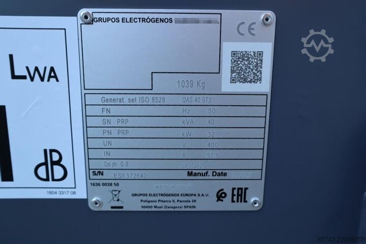 Generator set Atlas Copco QAS 40 ST3 Valid inspection, Diesel, 40 kVA