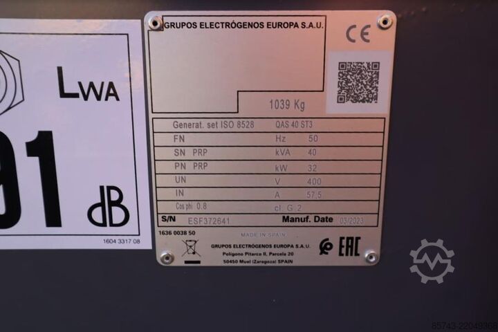 Generator set Atlas Copco QAS 40 ST3 Valid inspection, Diesel, 40 kVA