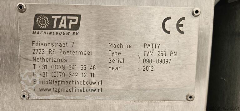 Hamburger former Risco Conveyor ON1 / PATTY TVM 260 PN