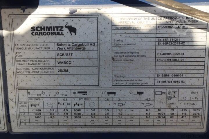 Curtain sided Schmitz CARG SCB3ST CoC Documents, TuV Loading Certificate